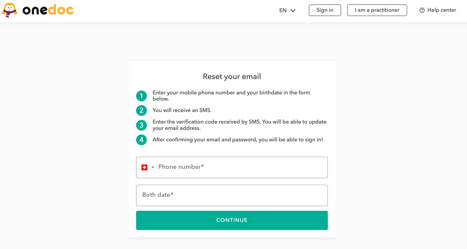 reset email via SMS EN