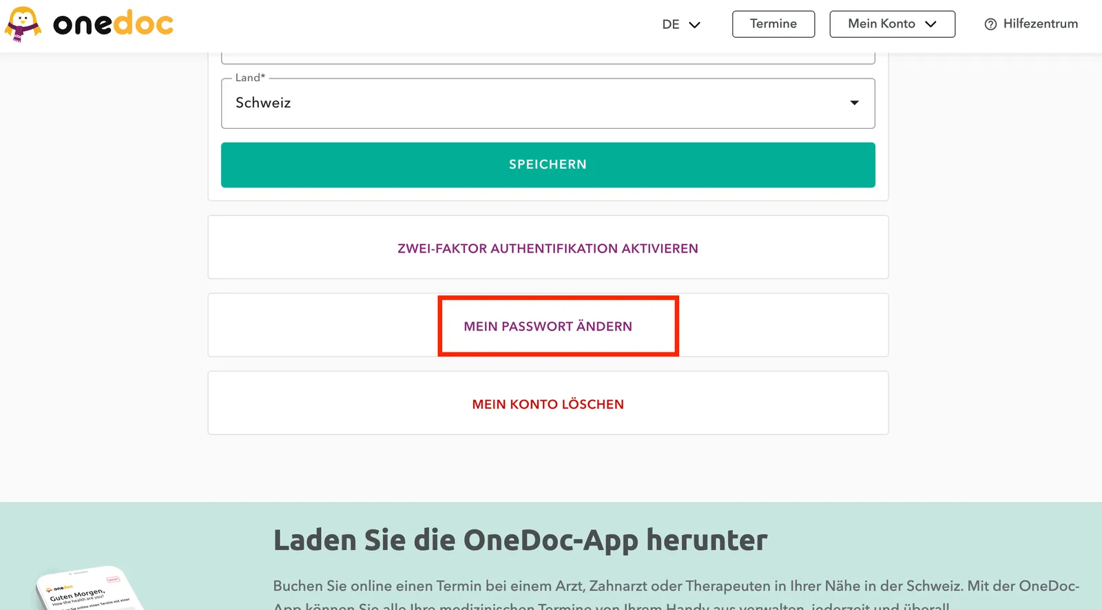 change password DE