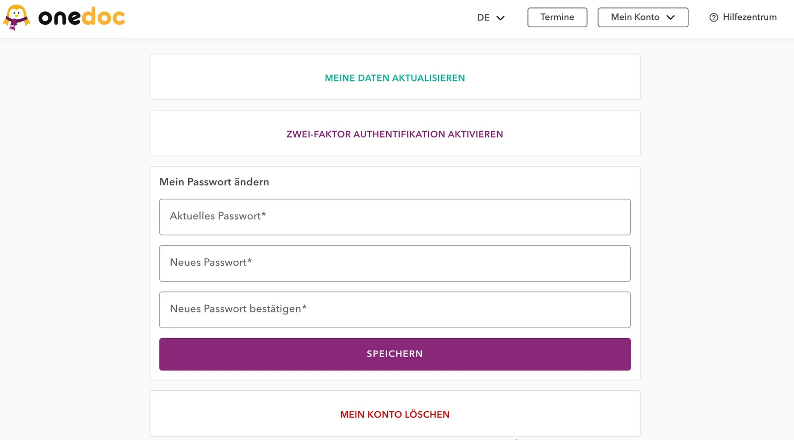 save changed password DE